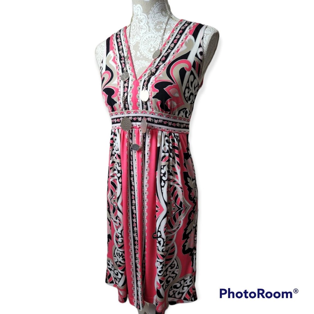 London Times Groovy Floral 70's Vibe Summer Dress Size 4